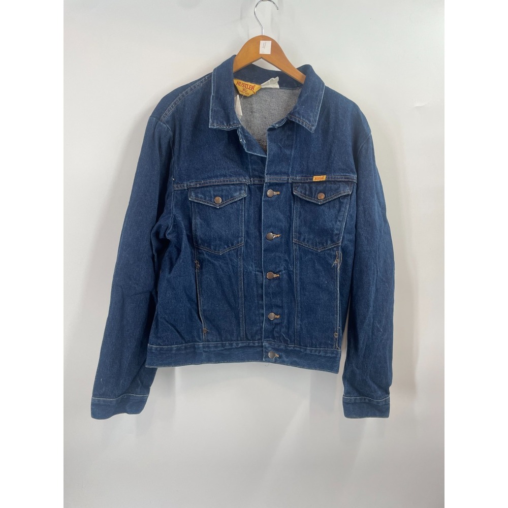 Vintage Rustler Mens Blue Denim Trucker Jacket Cowboy Retro Made in USA Size XL